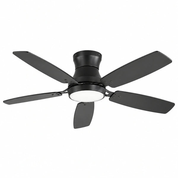 Morgenvia Lowline 52 Inch Flush Mount Low Profile Ceiling Fan with LED Light, Black
