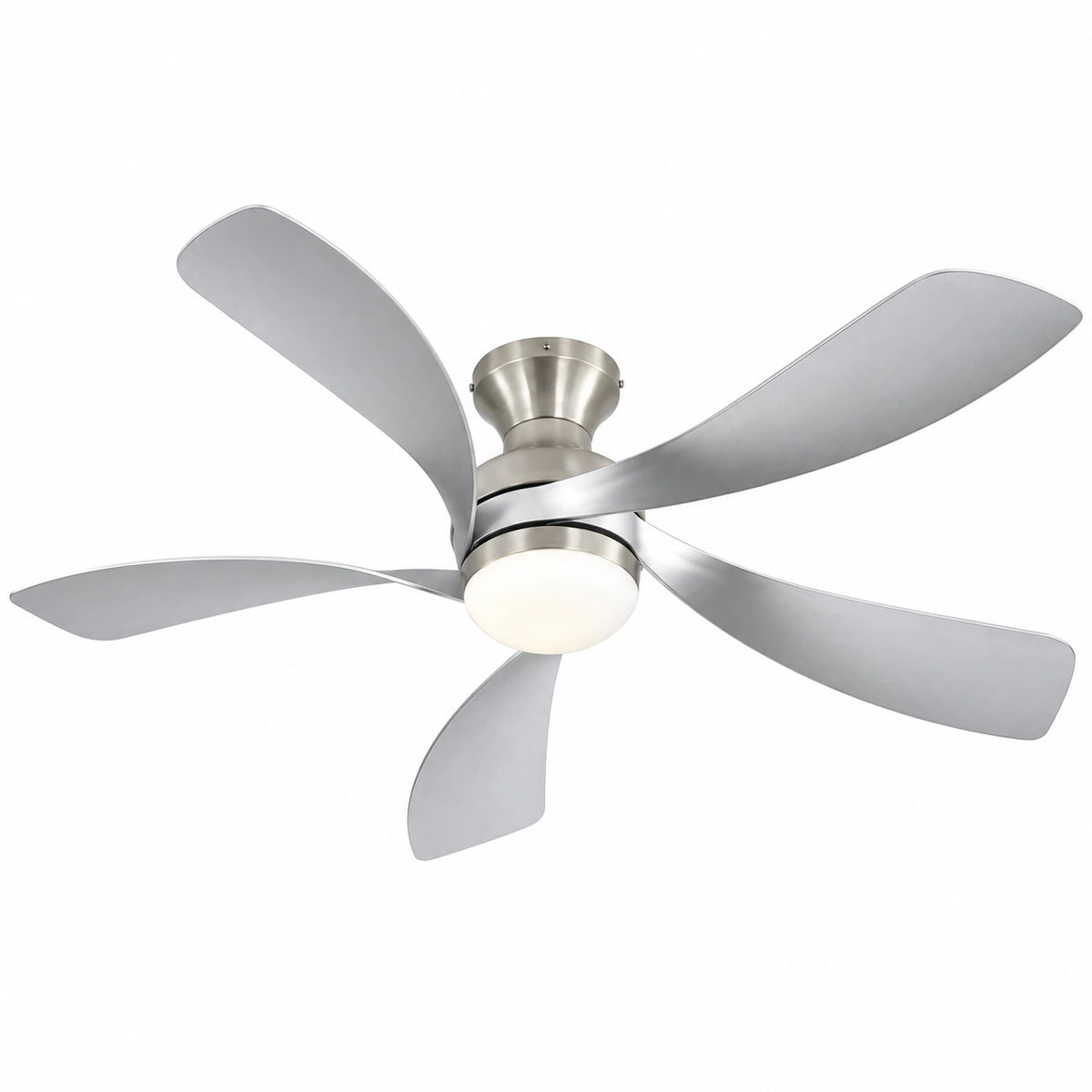 Morgenvia Lowline 52 Inch Flush Mount Low Profile Ceiling Fan with LED Light, Matte Silver