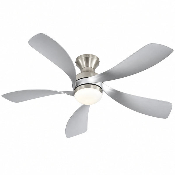 Morgenvia Lowline 52 Inch Flush Mount Low Profile Ceiling Fan with LED Light, Matte Silver