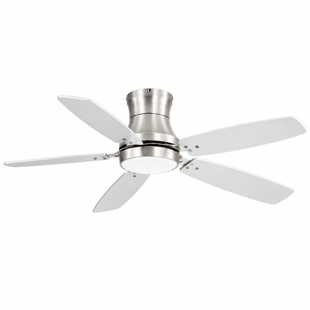Morgenvia Lowline 52 Inch Flush Mount Low Profile Ceiling Fan with LED Light, Silver