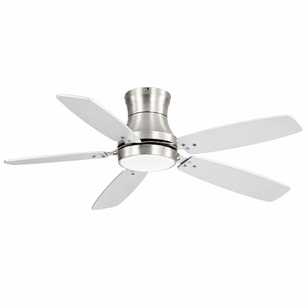 Morgenvia Lowline 52 Inch Flush Mount Low Profile Ceiling Fan with LED Light, Silver