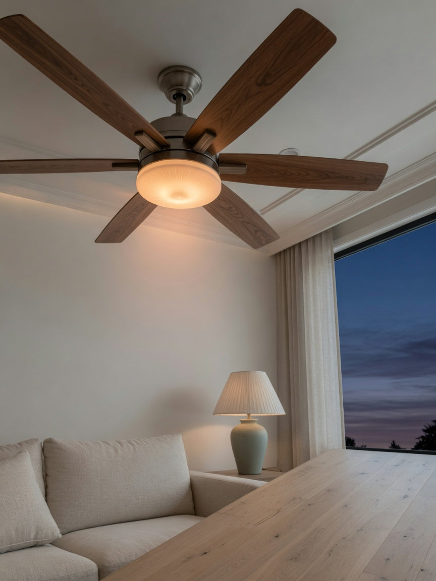 Ceiling fan with light in a living room